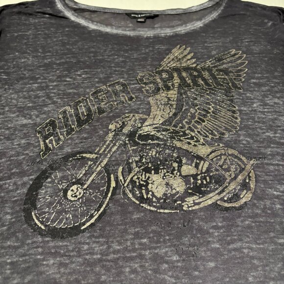 Rock & Republic Rider Spirit Graphic Tee Gray Sheer Burnout Top Wings M - Picture 8 of 10